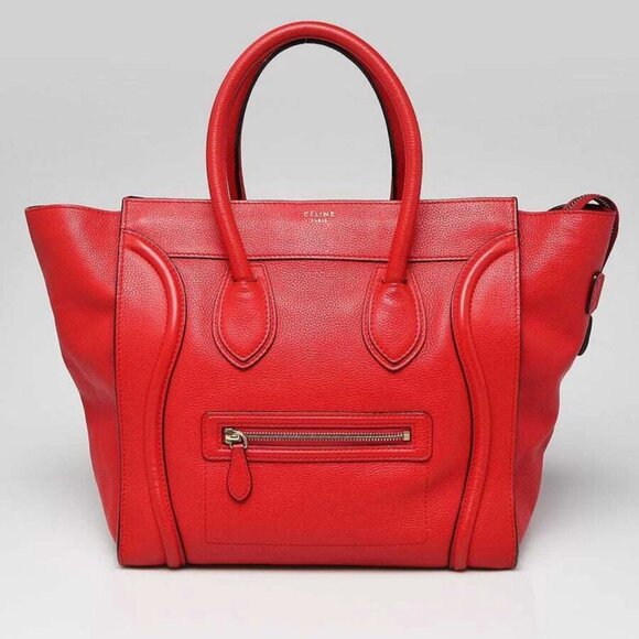 Celine Red Drummed Calfskin Leather Mini Luggage Tote Bag - Picture 1 of 12
